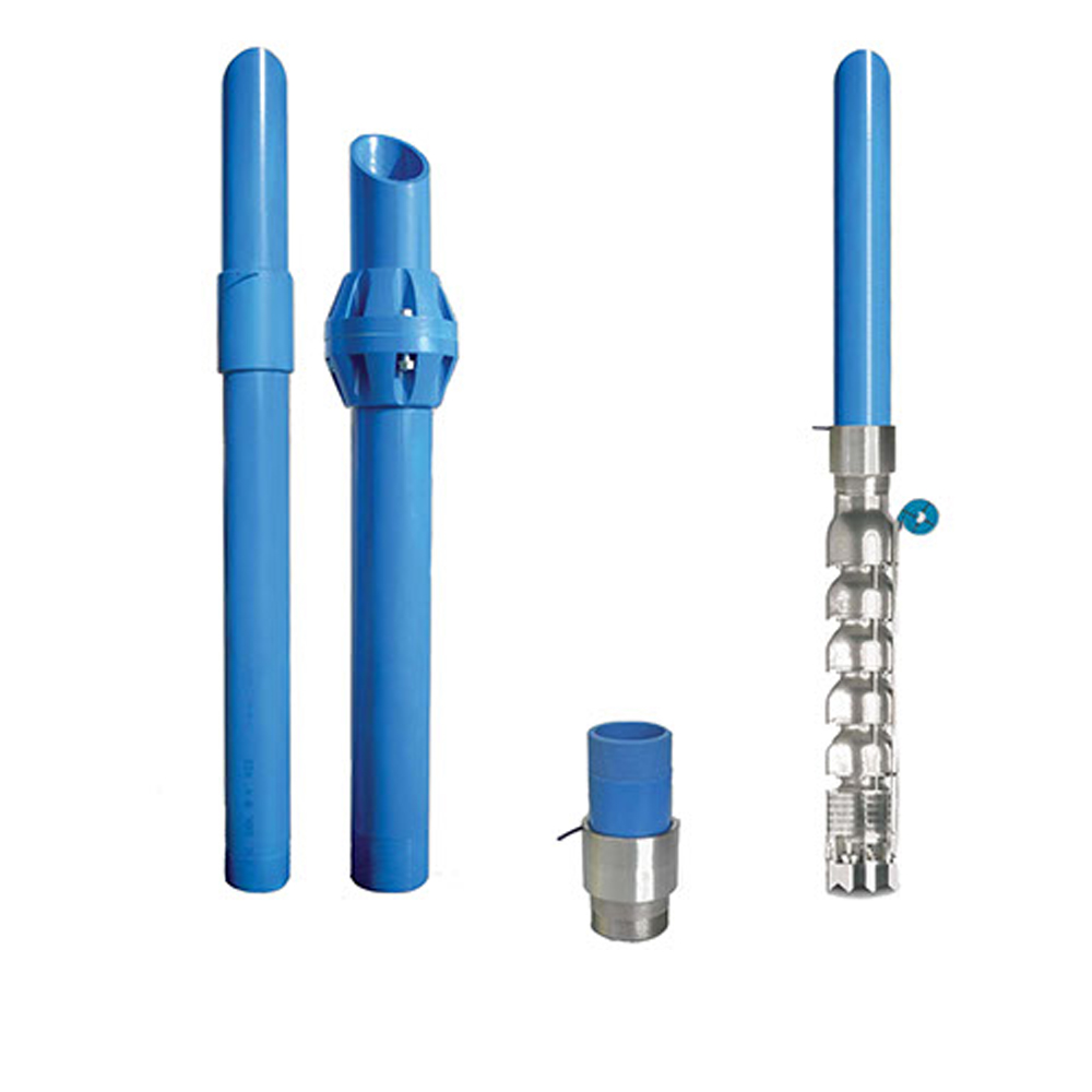 Rigid PVC outlet pipe for submersible pumps with coupling